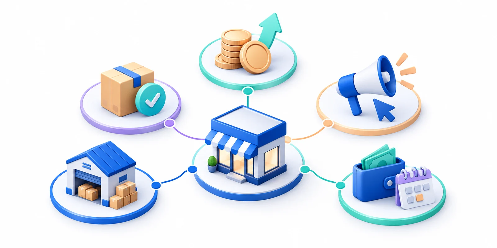Five store questions: profit, products, advertising, stock and cash.